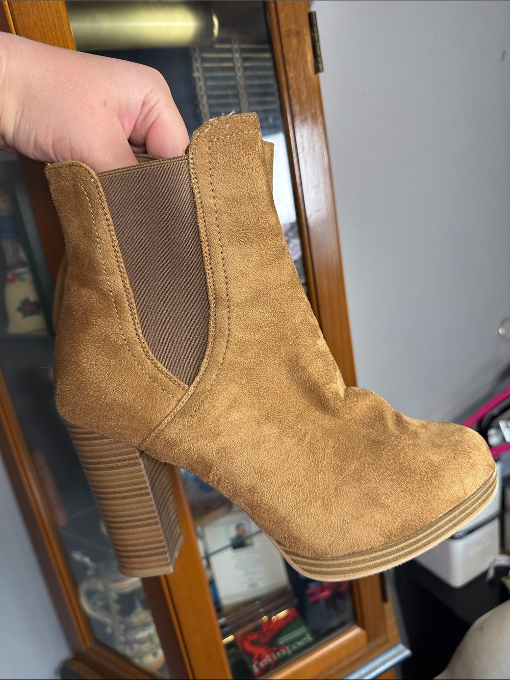 Wild Diva Tan Suede Chelsea Platform Ankle Boot